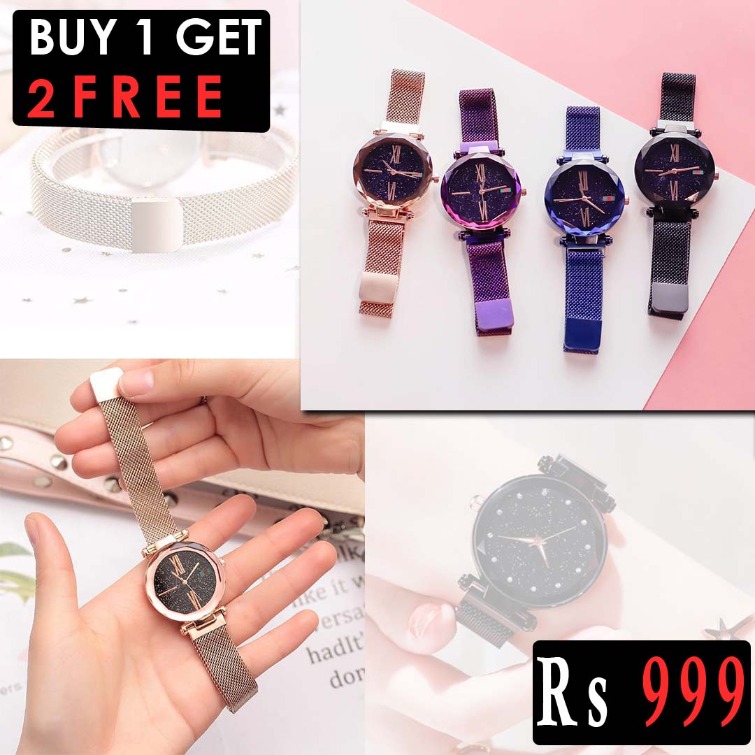 Prime_Zar Bundle of 3 ladies Luxury Starry Sky Magnet Wrist Watches - Prime Zar